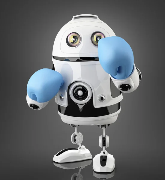 Robot with blue boxing gloves. Isolated. Contains clipping path. — Stockfoto