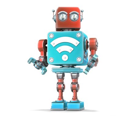 Vintage robot Wi-Fi işareti ile. Teknoloji kavramı. Isloated. Kırpma yolunu içerir