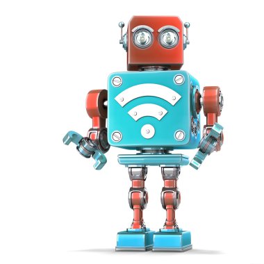 Vintage robot with Wi-Fi sign. Technology concept. Isloated. Contains clipping path