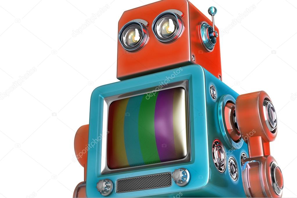 Robot with TV screen. Isolated. Contains clipping path