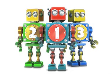 ?olorful 123 numaraları retro robotlar üzerinde işareti. Izole. Içerir cl