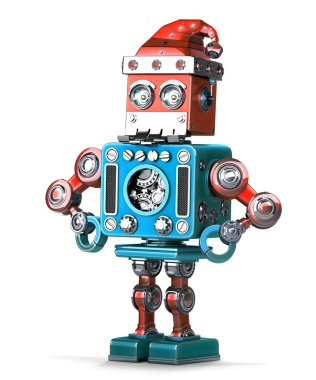 Retro robot Noel Baba'nın şapka ve sakal. İzole. Kırpma yolunu içerir