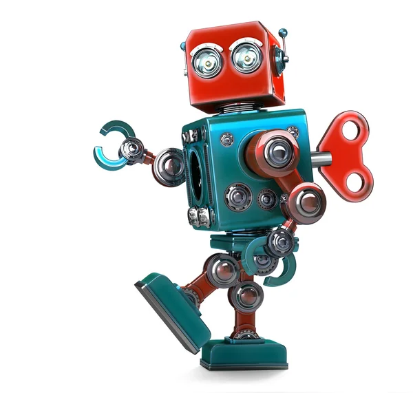 Retro Robot avslutas med en nyckel. Isolerade. Innehåller urklippsbanan — Stockfoto