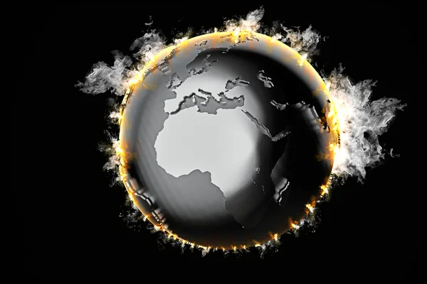 Yanan dünya küre. 3D çizim — Stok fotoğraf
