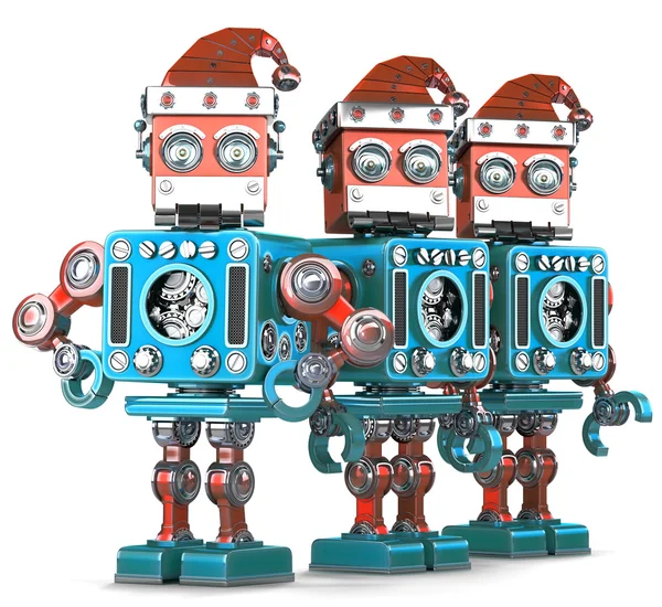 Gruppe von Weihnachtsrobotern. Weihnachtskonzept. Vereinzelt. enthält Schnittpfad — Stockfoto