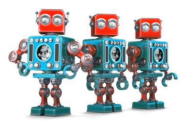 Retro robotlar grubu. İzole. Kırpma yolunu içerir