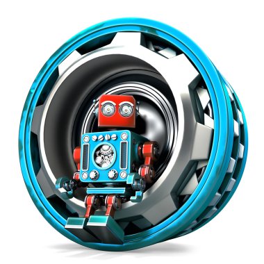 Dişli ile robot. İzole. Kırpma yolunu içerir