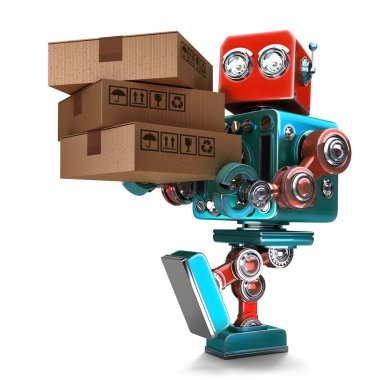 Kurye Robot teslim paketi. İzole. Kırpma yolunu içerir