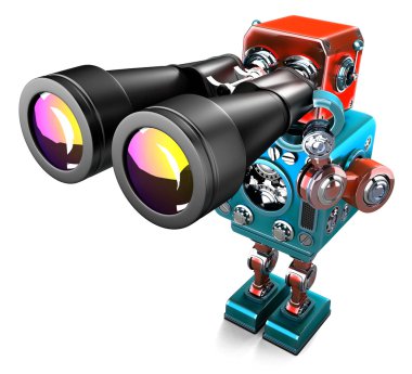 Vintage Robot dürbünlü. İzole. Kırpma yolunu içerir