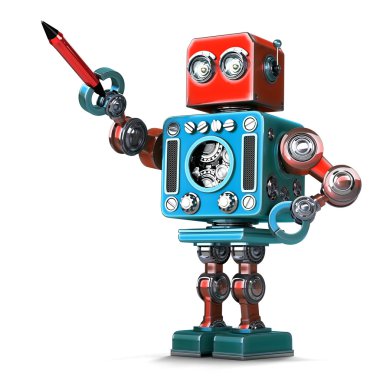 Vintage robot with pen. Isolated. Contains clipping path clipart