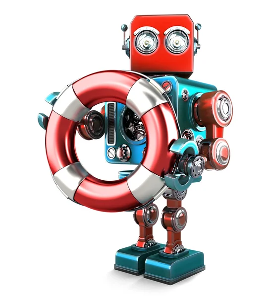 Lifebuoy ile robot. Teknoloji kavramı. İzole. Kırpma yolunu içerir — Stok fotoğraf