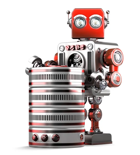 Retro Robot med database. Teknologikonseptet. Isolert. Inneholder klippebane – stockfoto