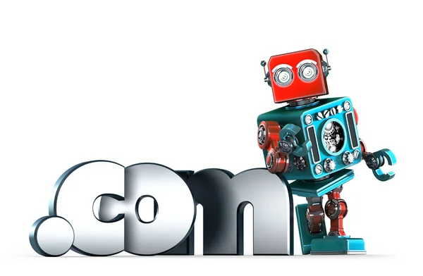 Robot retro con signo de dominio COM de punto. Aislado. Contiene ruta de recorte — Foto de Stock