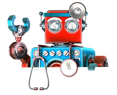 Doktor Robot ile boş tahta. İzole. Kırpma yolunu içerir