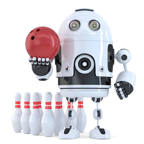 Robot playing bowling. Isolated. Contains clipping path — Stock Photo, Image