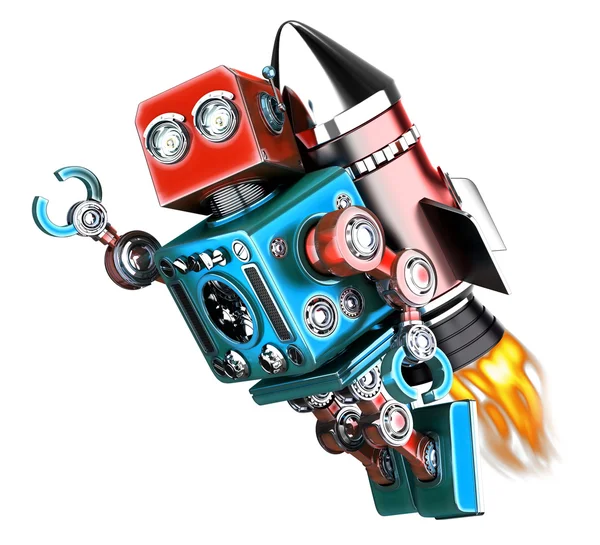 Flying retro robot. Isolated. Contains clipping path — Stock Photo, Image