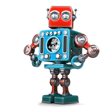 Retro Robot poz. İzole. Kırpma yolunu içerir