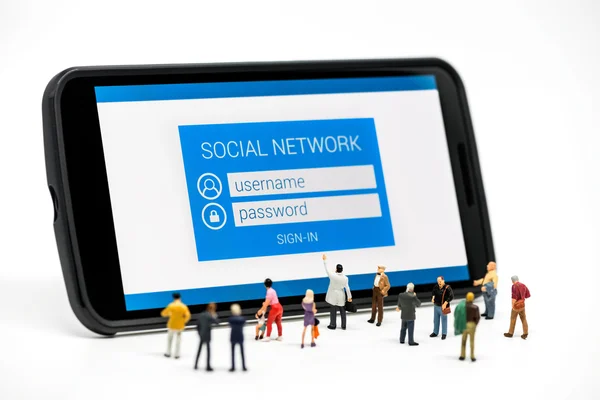 Group of people watching at social network sign in page on smar — Stock Photo, Image