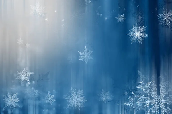 Magic Holiday Blue Background Snowflakes Blurred Bokeh Christmas Lights — Stock Photo, Image