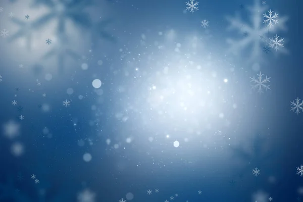 Magic Holiday Blue Background Snowflakes Blurred Bokeh Christmas Lights — Stock Photo, Image