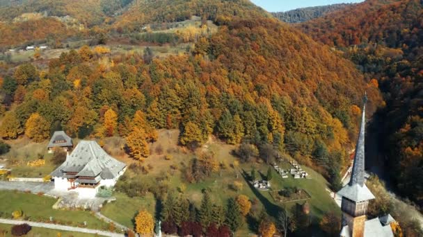 Barsana Rumunsko Října 2020 Pohled Barsanský Dřevěný Klášter Okrese Maramures — Stock video