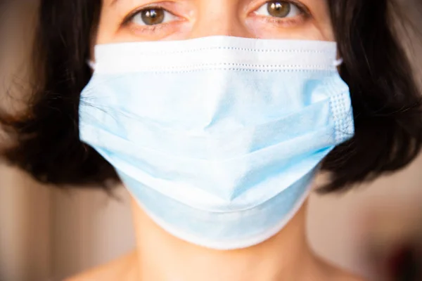 Woman Wearing Virus Protection Mask Prevent Others Corona Covid Infection — Stock Photo, Image