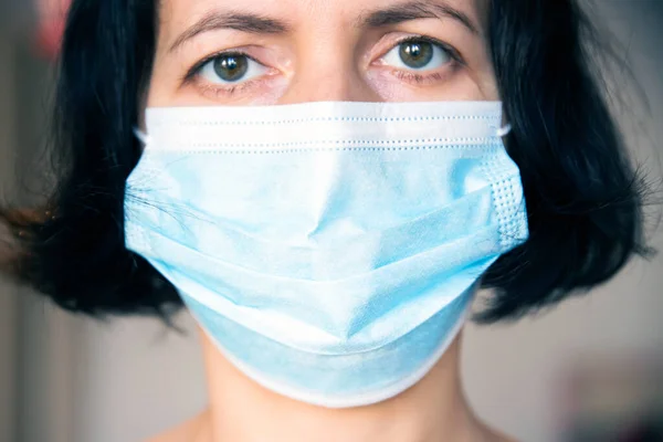 Woman Wearing Virus Protection Mask Prevent Others Corona Covid Infection — Stock Photo, Image