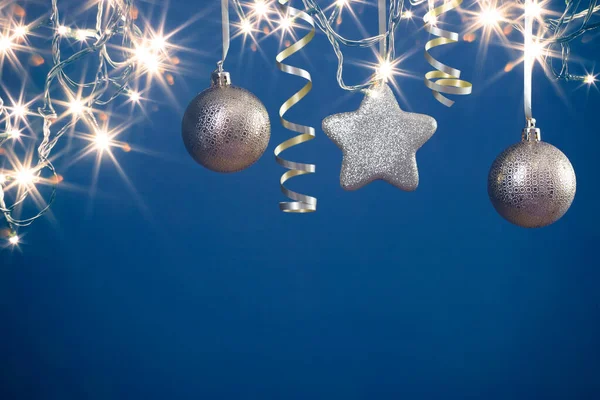 Altın Noel Süslemeleri Sihirli Tatil Işıklarıyla Tatil Geçmişi — Stok fotoğraf