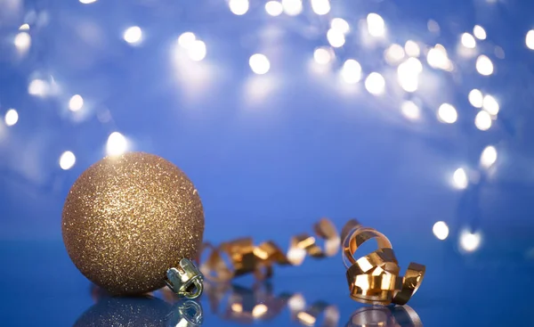 Palle Natale Oro Sfondo Vacanza Scintillante Magiche Luci Natalizie Buon — Foto Stock