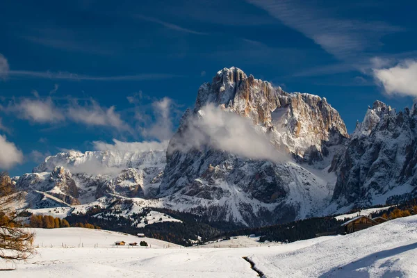 Snöigt Vinterlandskap Alpe Siusi Dolomiter Italien Vinter Semestermål — Stockfoto