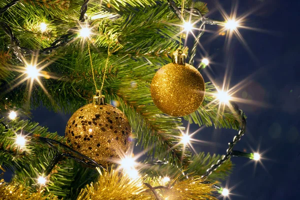 Magic Vánoční Pozadí Vánočních Ozdob Jiskřivé Sváteční Světla — Stock fotografie