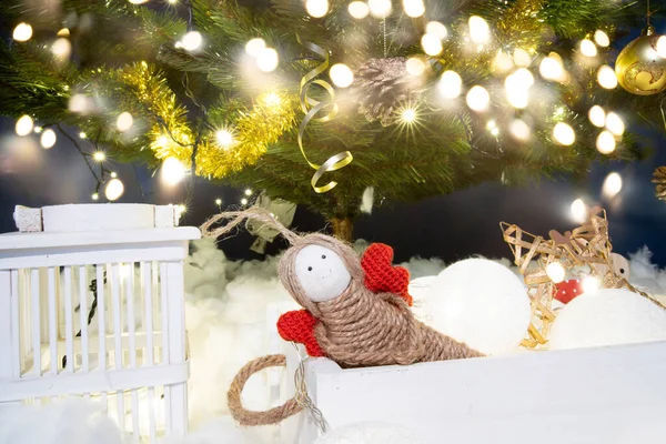 Linterna Navidad Decoración Nieve Con Árbol Navidad — Foto de Stock