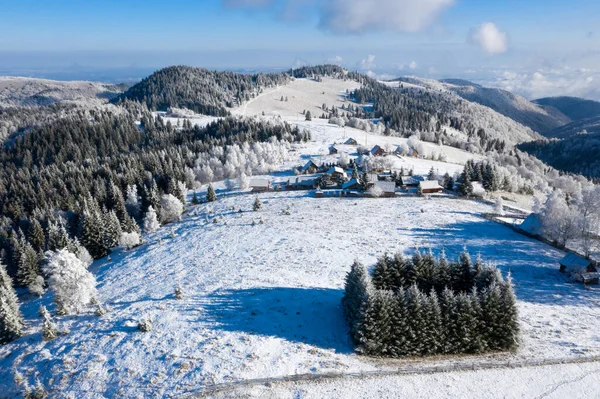 Veduta Aerea Idilliaco Paesaggio Invernale Con Alberi Ghiacciati Transilvania Inverno — Foto Stock