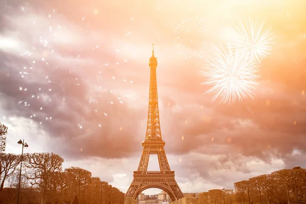 Tour Eiffel Avec Feux Artifice Célébration Nouvel Paris France — Photo