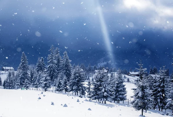Zima Horách Sněžením Magic Vánoční Pozadí — Stock fotografie