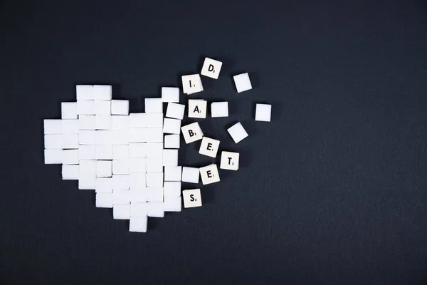 Heart Made Cubes Sugar Blue Background Diabetes Unhealthy Lifestyle Concept — Stock Photo, Image