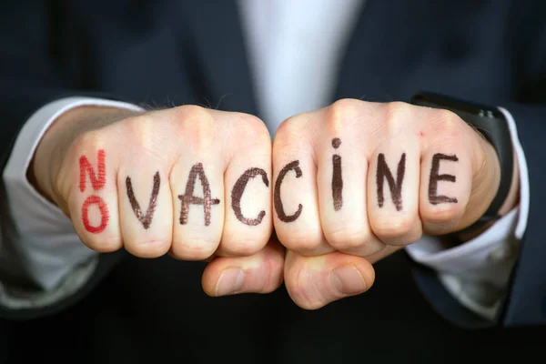 Koncepce Očkování Mužská Pěst Bez Napsané Vakcíny — Stock fotografie
