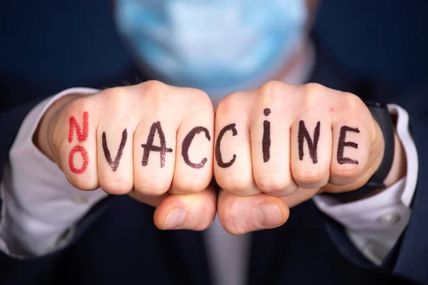 Concept Vaccination Poing Homme Sans Vaccin Écrit — Photo