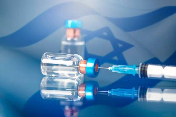 Israel Flag Med Vaccine Massevaccination Mod Epidemien Coronavirus Israel Koncept - Stock-foto