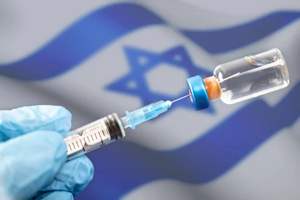 Israel Flag Med Vaccine Massevaccination Mod Epidemien Coronavirus Israel Koncept - Stock-foto
