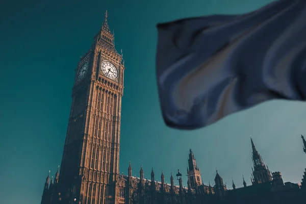 Big Ben Westminster Con Bandera Negra Reino Unido Concepto Nacional — Foto de Stock