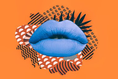 Çağdaş sanat kolajı, kadın dudaklarını soyut şekil ve kalıplarla birleştiriyor