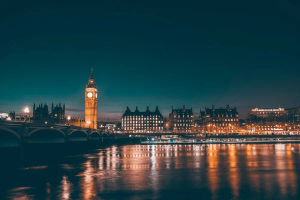Big Ben Und House Parliament Bei Nacht Der Themse London — Stockfoto