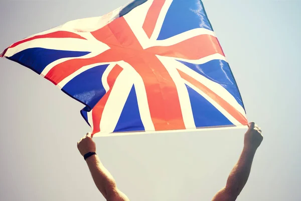 Mann Mit Der Flagge Großbritanniens Patriot Und Unterstützer Großbritanniens — Stockfoto