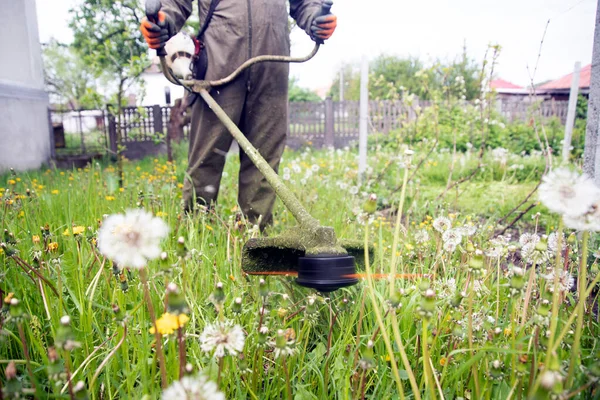 Mowing Grass Lawn Mower Garden Work Concept Background — Stock Photo, Image