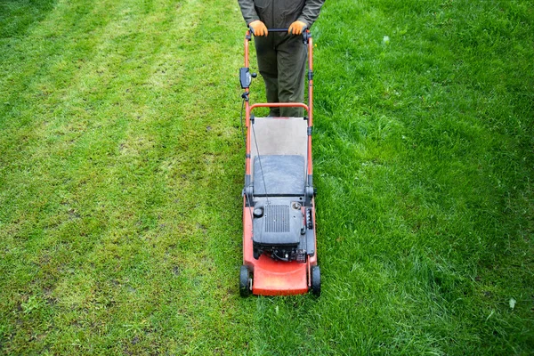 Mowing Grass Lawn Mower Garden Work Concept Background — Stock Photo, Image