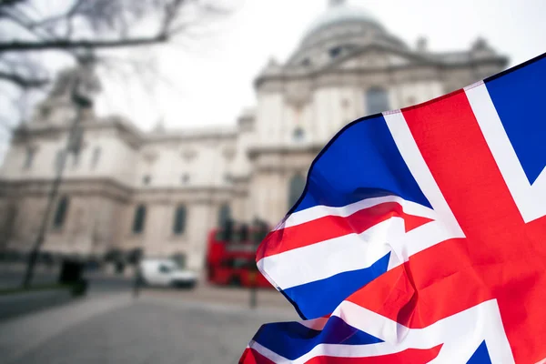 Drapeau Union Jack Monuments Emblématiques Londres Arrière Plan — Photo