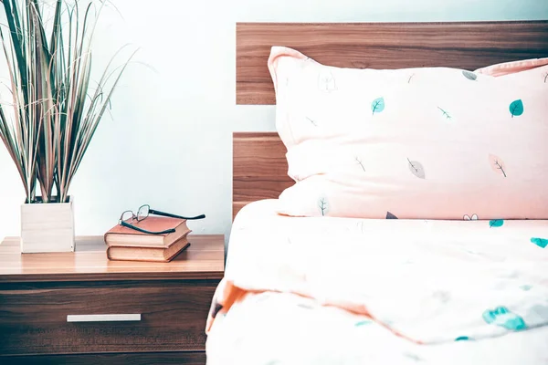 Bright Cute Cozy Home Bedroom Interior Design Close Photo — Stock Photo, Image