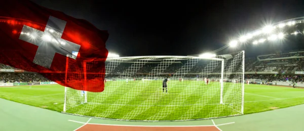 Estadio Fútbol Con Bandera Suiza — Foto de Stock
