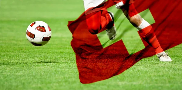 Voetballer Met Vlag Van Zwitserland — Stockfoto